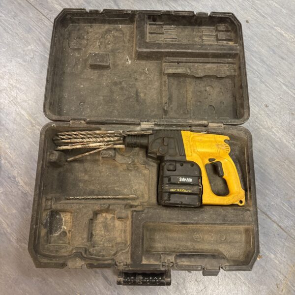 Dewalt cordless SDS drill in open carry case.