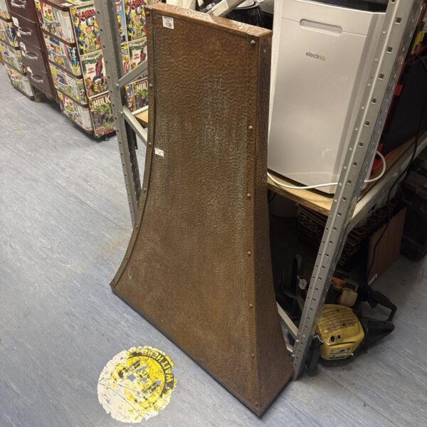 Vintage copper cooker hood, approximately 4ft tall, showing patina.