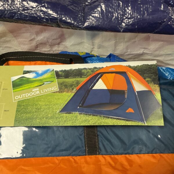Two man tent and inflatable mattress for camping trips.