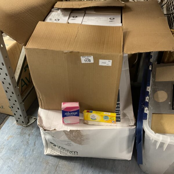 Wholesale box of Always and Lil-Lets sanitary products for bulk purchase.