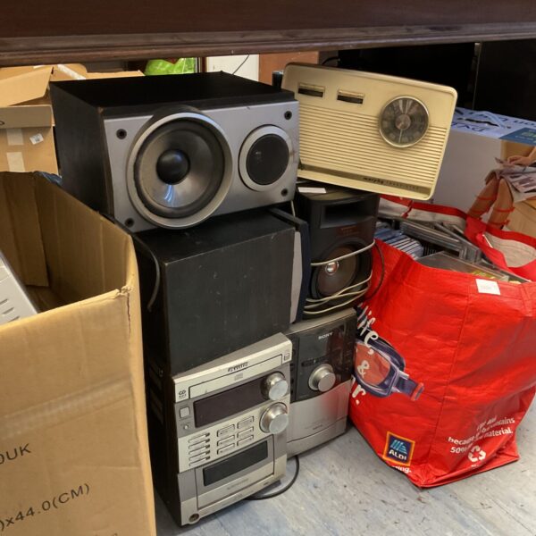 Vintage micro hifi system with Sony and Aiwa components.
