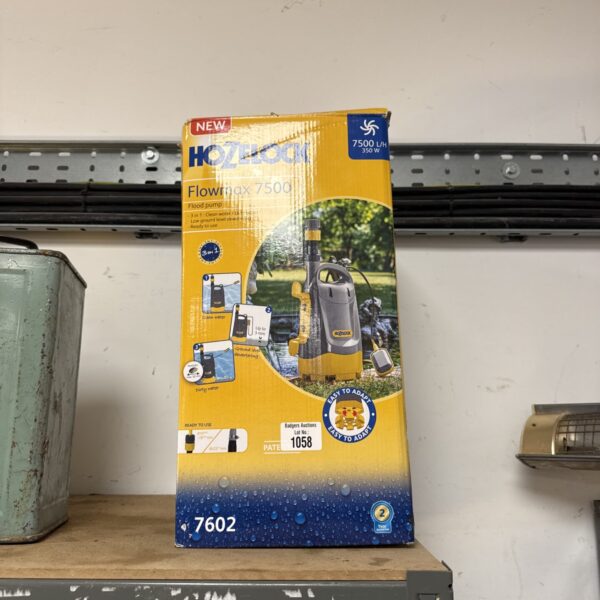 Hozelock 7500 flood pump in original packaging.