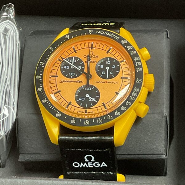 Yellow dial Omega Swatch MoonSwatch Mission to the Sun watch