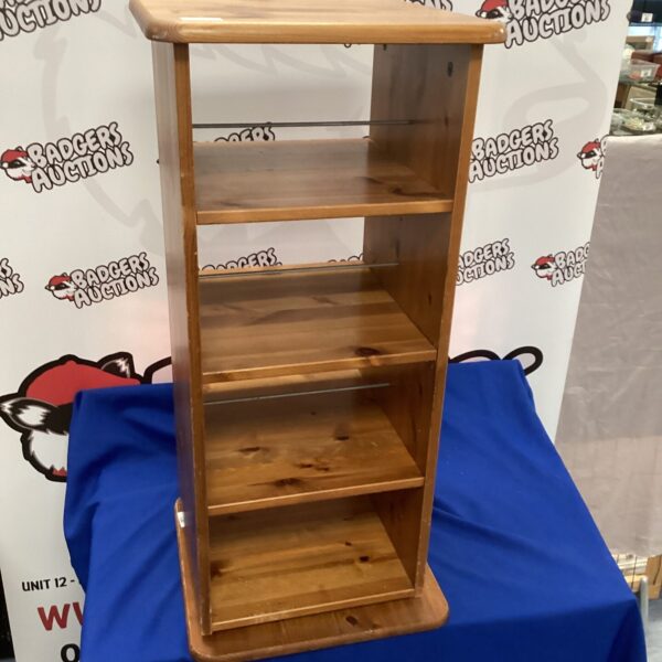 Pine effect rotating display unit for collectibles and home decor.