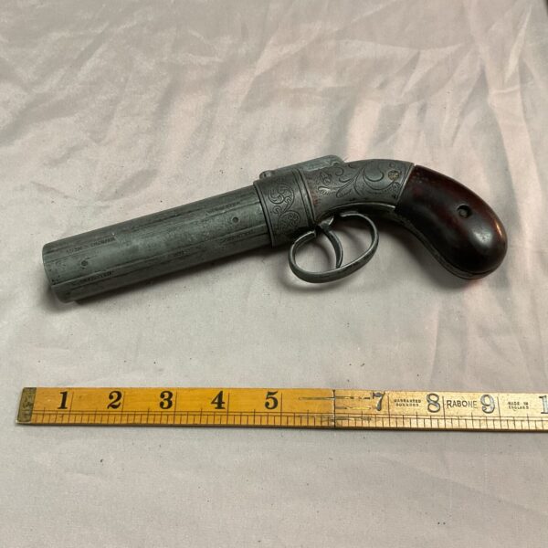 Antique Alan Thurper Worcester six-barrel cap gun, Victorian era.