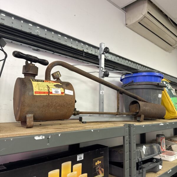 Vintage Mytaz flame gun, antique paraffin-fueled workshop tool.