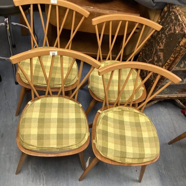 Vintage Ercol candlestick chairs set, 1960s mid century modern dining.
