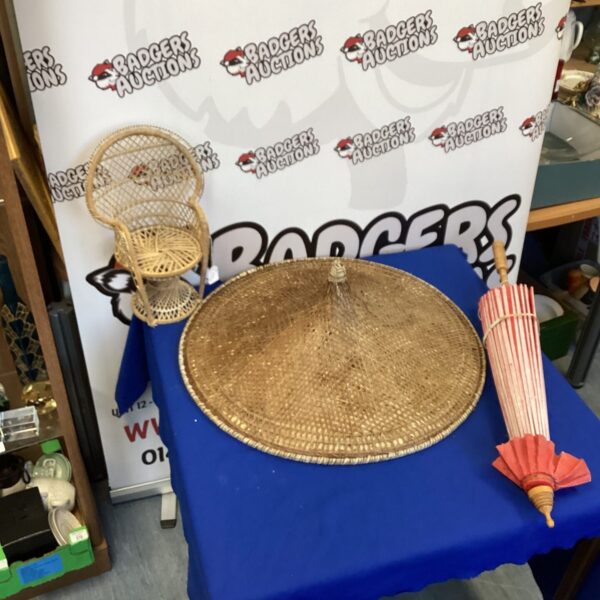 Traditional Chinese coolie hat made of woven bamboo for sun shade.
