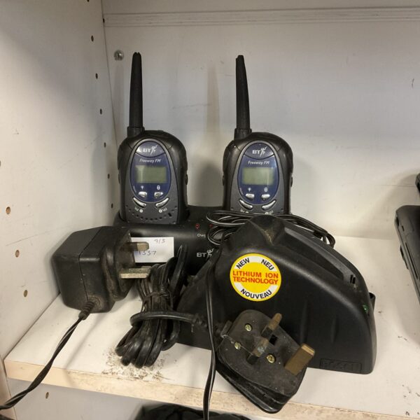 Pair of BT Freeway FM walkie talkies for short-range communication.