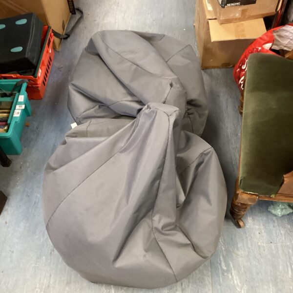 Grey bean bag chair for casual seating.