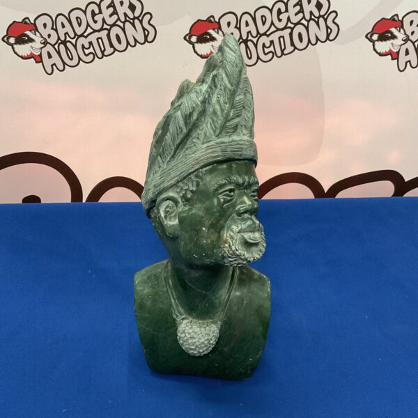 Vintage soapstone bust of an African elder, detailed carving.