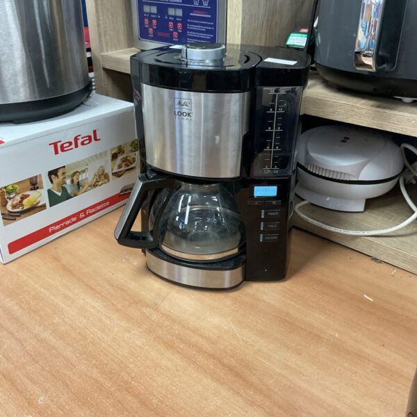 Stainless steel Melitta coffee machine for brewing filter coffee.