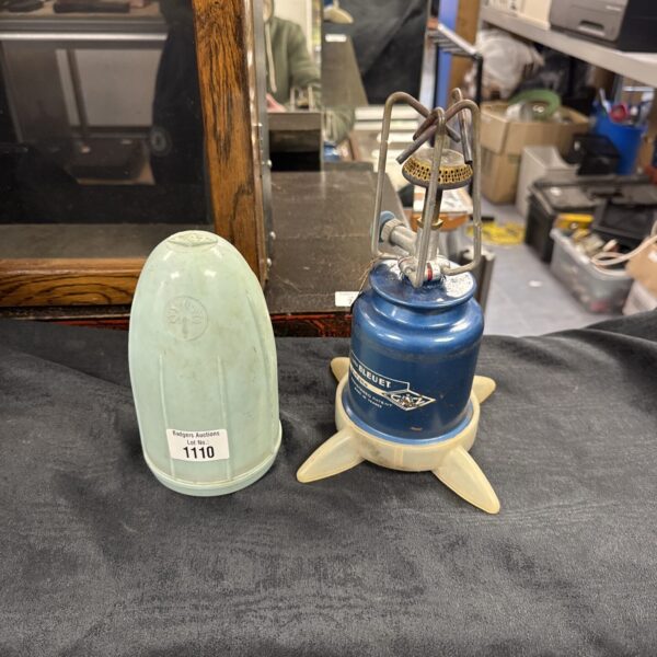 Vintage blue Gaz Rocket stove for camping and outdoor cooking.