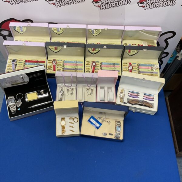 Large lot of new ladies and mens watches and jewellery including Andre Monique.