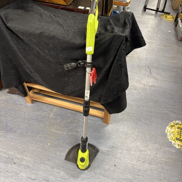 Cordless strimmer for garden maintenance, ideal for trimming grass and weeds.