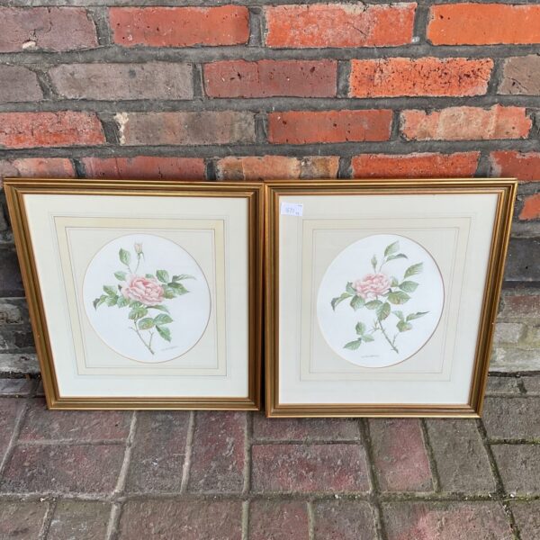 Vintage gilt framed watercolour painting of a vibrant rose.