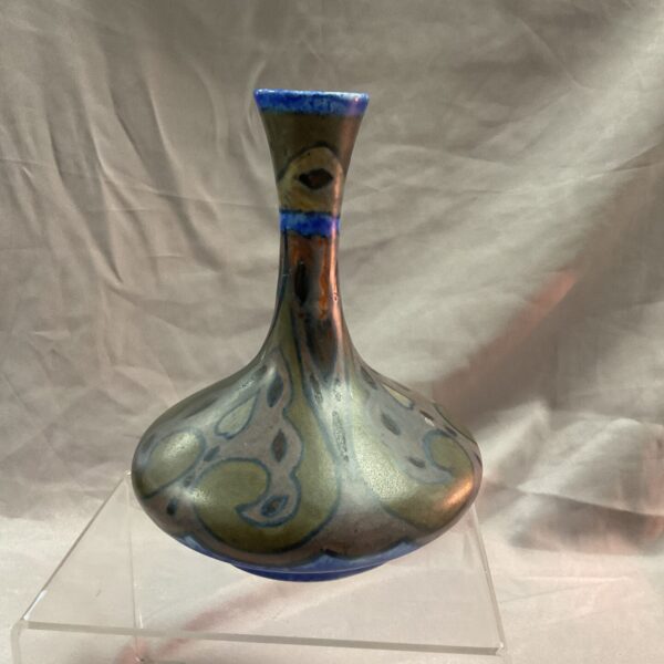 Vintage George Clews Chameleon Ware vase with iridescent glaze.