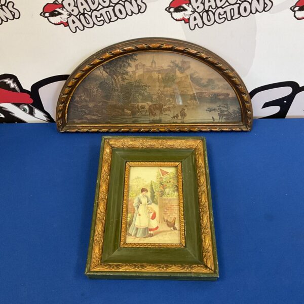 Victorian framed print featuring a castle scene and mother & child.
