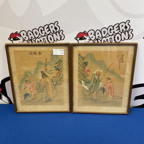 Pair of antique Chinese watercolours on silk depicting figures.