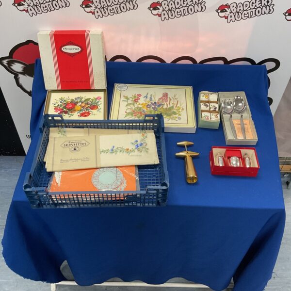 Mixed lot of vintage collectibles including corkscrew and spoons.