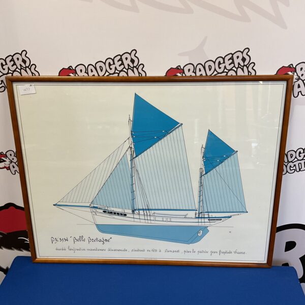Framed vintage print of the Belle Bretagne sailing ship.