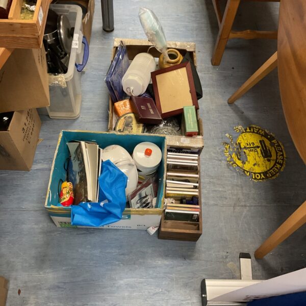 Mixed lot of vintage pottery and CDs for collectors.