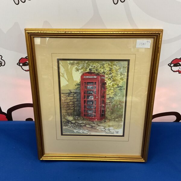 Signed John Harcoll print of a classic British red telephone box.