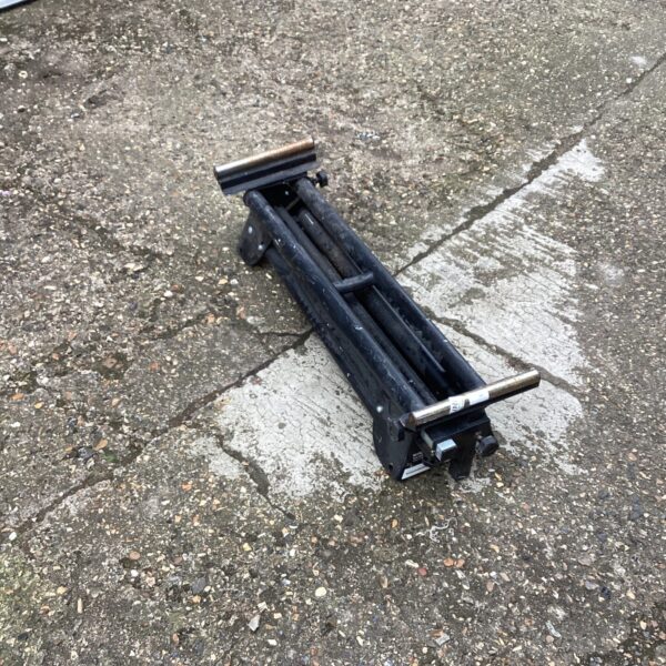 Portable folding mitre saw bench for workshop use.