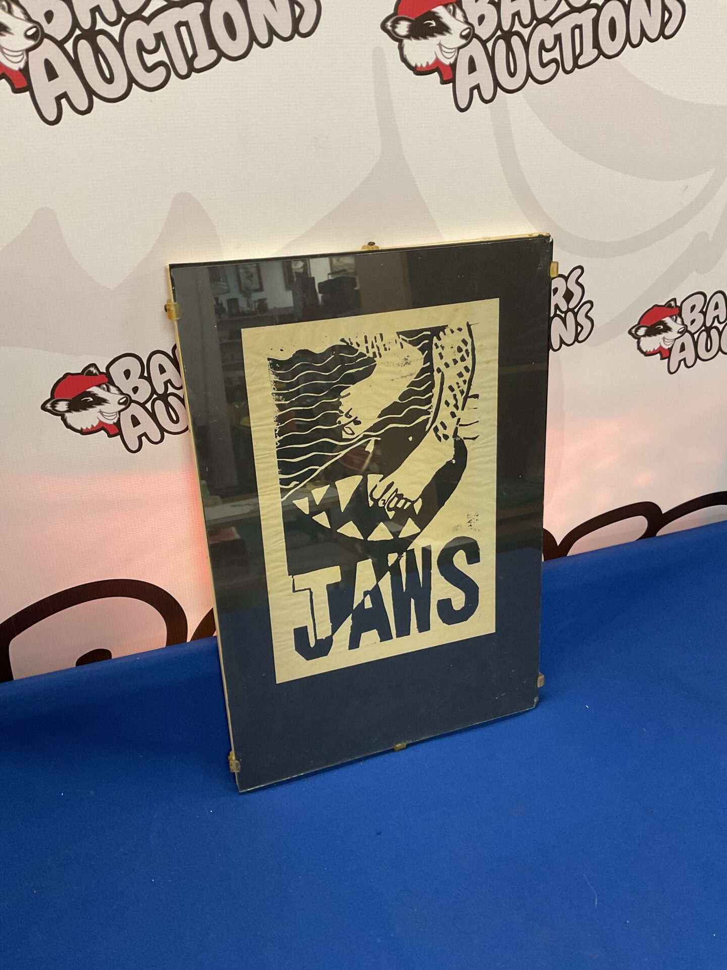 804 vintage framed screen print abstract titled jaws