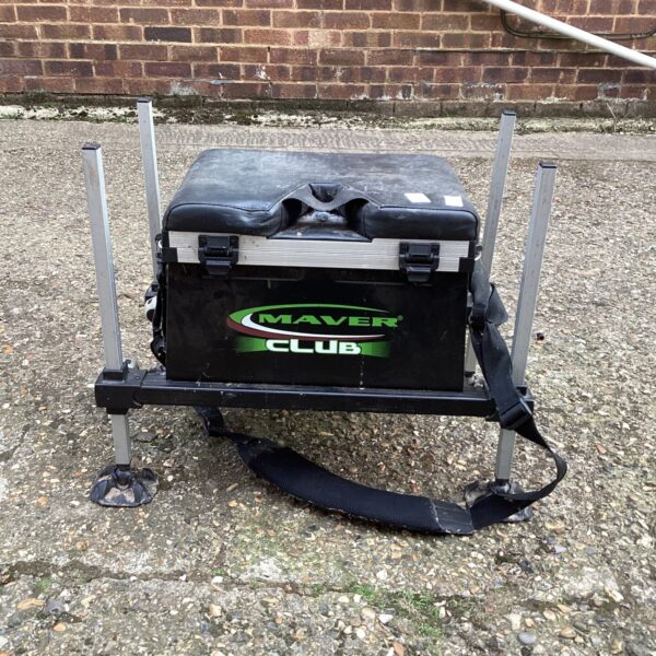Used Maver Club tackle box with folding legs for angling.