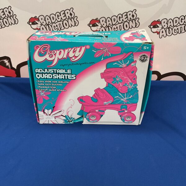 Side view of vibrant Osprey adjustable dual skates.