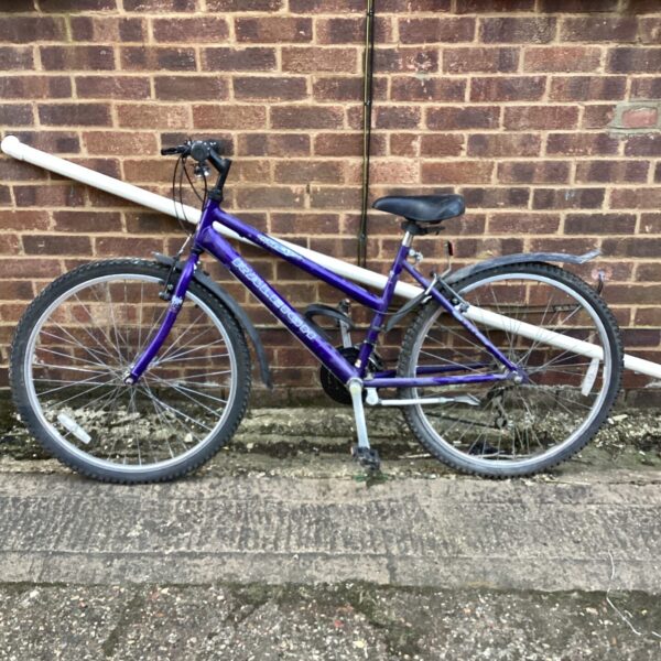 Purple Raleigh Max girls mountain bike for young cyclists.