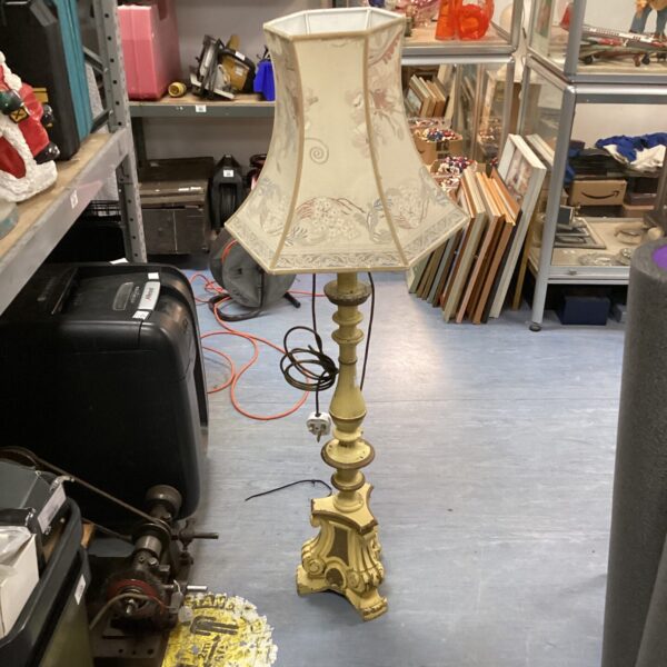 Vintage shabby chic table lamp with floral shade.