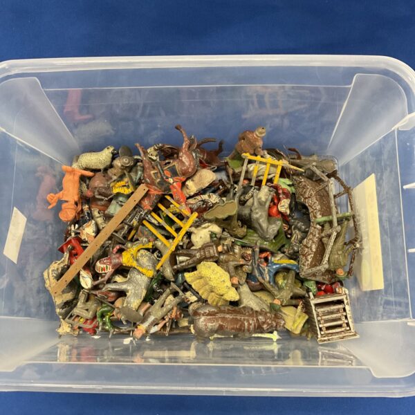 Vintage lot of Britains lead figures, soldiers and animals.