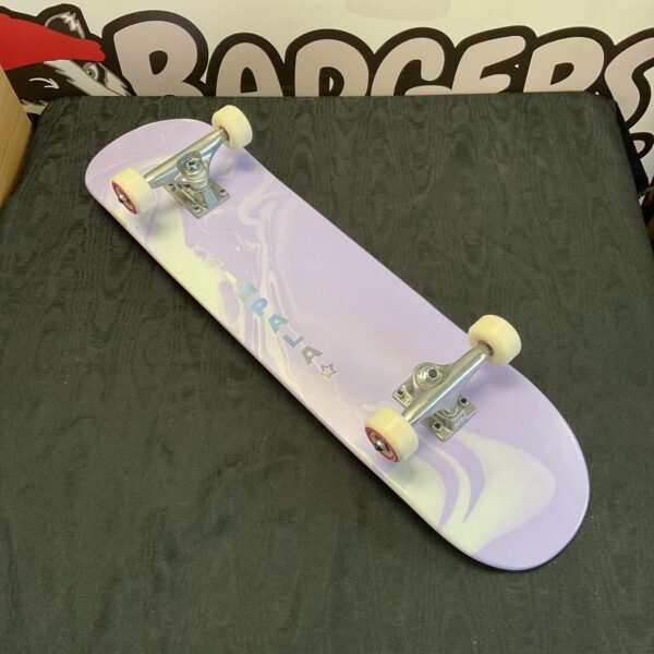 Front view of Impala Cosmos skateboard with marble deck.