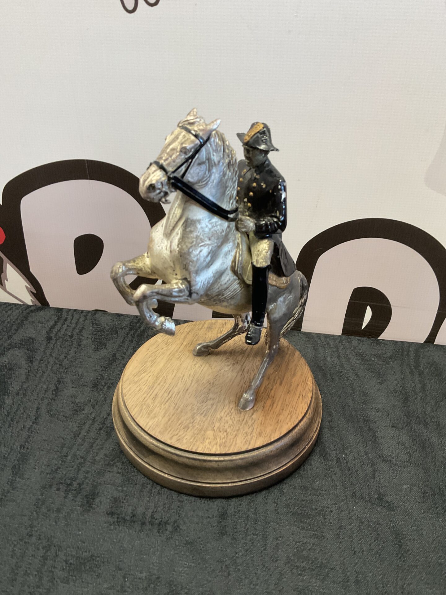 021 Cast metal cold painted 8” Statue Of Napoleonic Soldier On White Horse