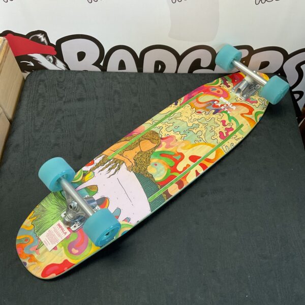 Vibrant Impala Sirena longboard skateboard with artistic siren design.
