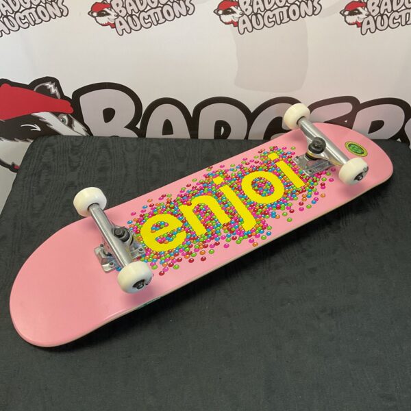 New enjoi pink skateboard with tensor trucks for street skating.