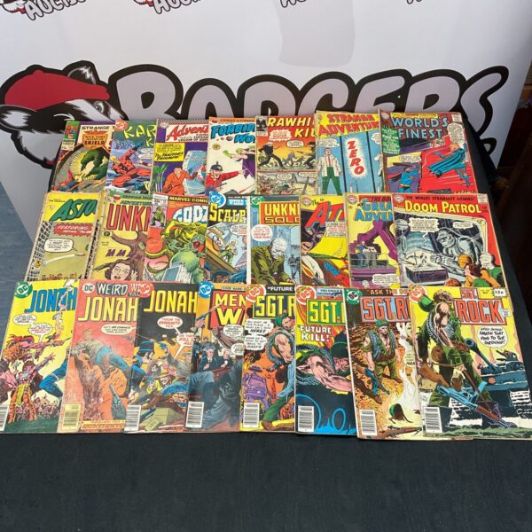 Vintage comic book lot featuring Sgt Rock, Godzilla, and Doom Patrol.