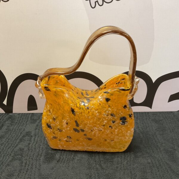 Vintage 1960s Murano glass handbag with black speckles.