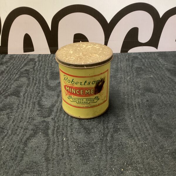 Vintage Robertson's Golden Shred Mince Meat can, colourful tin.