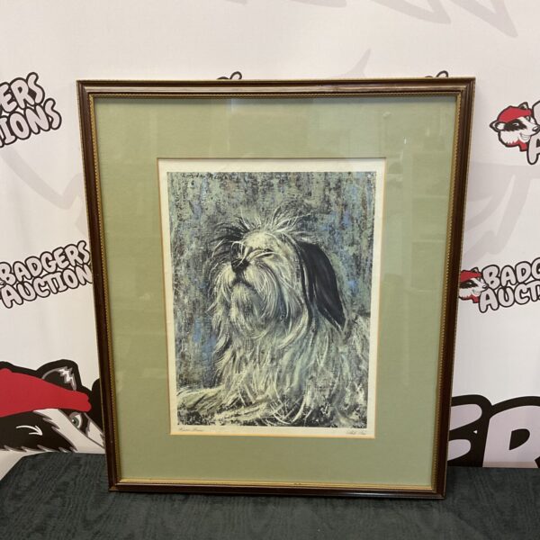 Framed shih tzu dog print by Havier Bueno, a charming animal portrait.