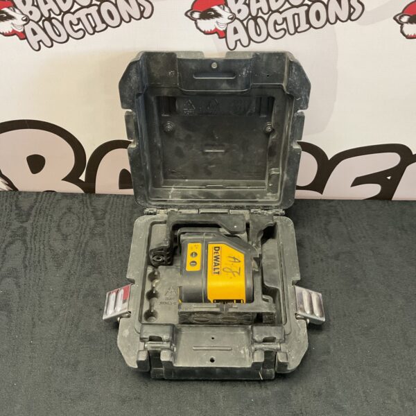 Black Dewalt DW088 laser level case, open and empty.