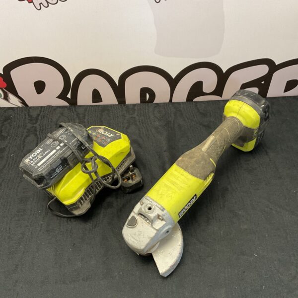 Close-up of Ryobi 18v cordless grinder power tool.