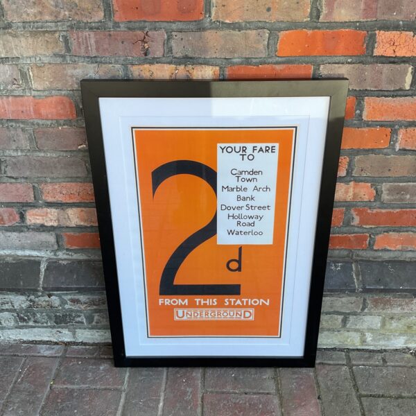 Vintage London Underground fare print to Camden Town showing a 2d fare.