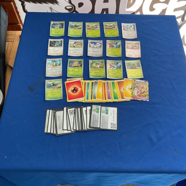 Pokemon card lot with holographic and energy cards for collectors.