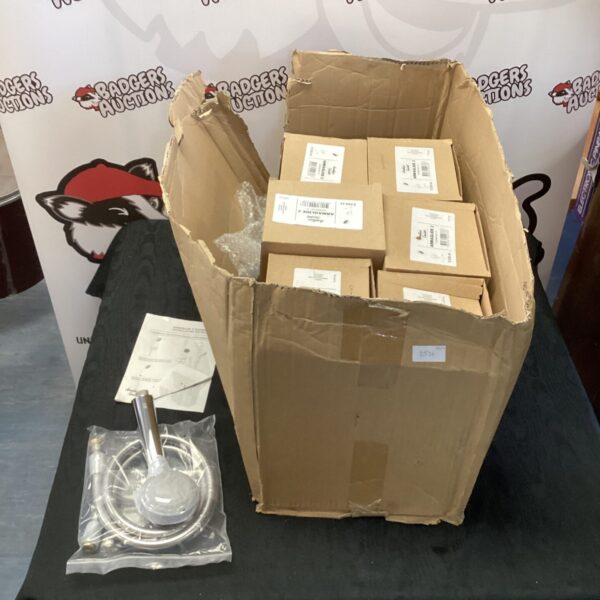 Lot of six new Armaglide 2 shower heads in packaging.