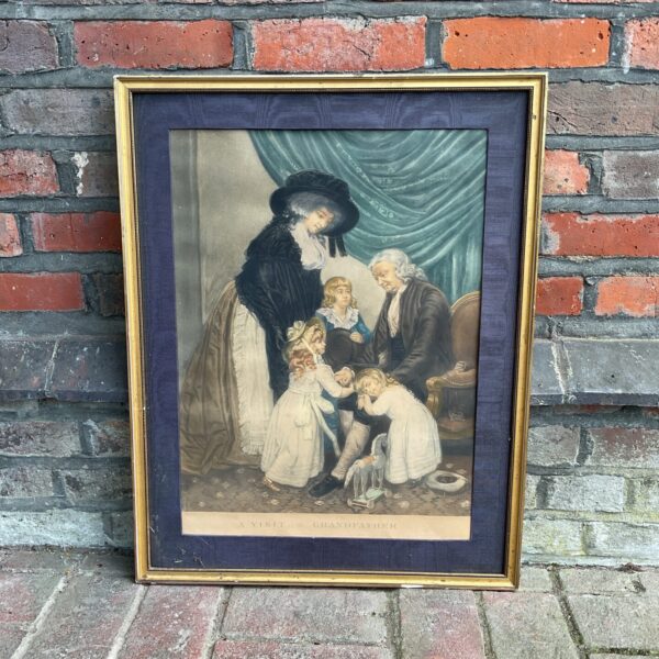 Antique Victorian engraving "A Visit to Grandfather" by J R Frith.