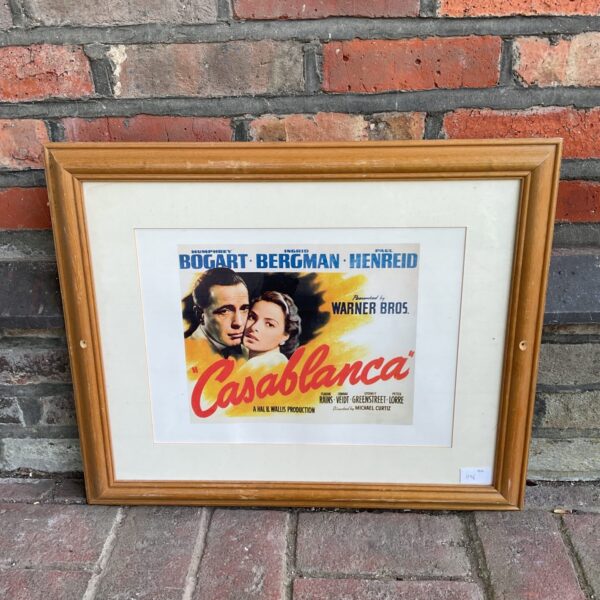 Vintage Casablanca framed print featuring Humphrey Bogart and Ingrid Bergman.