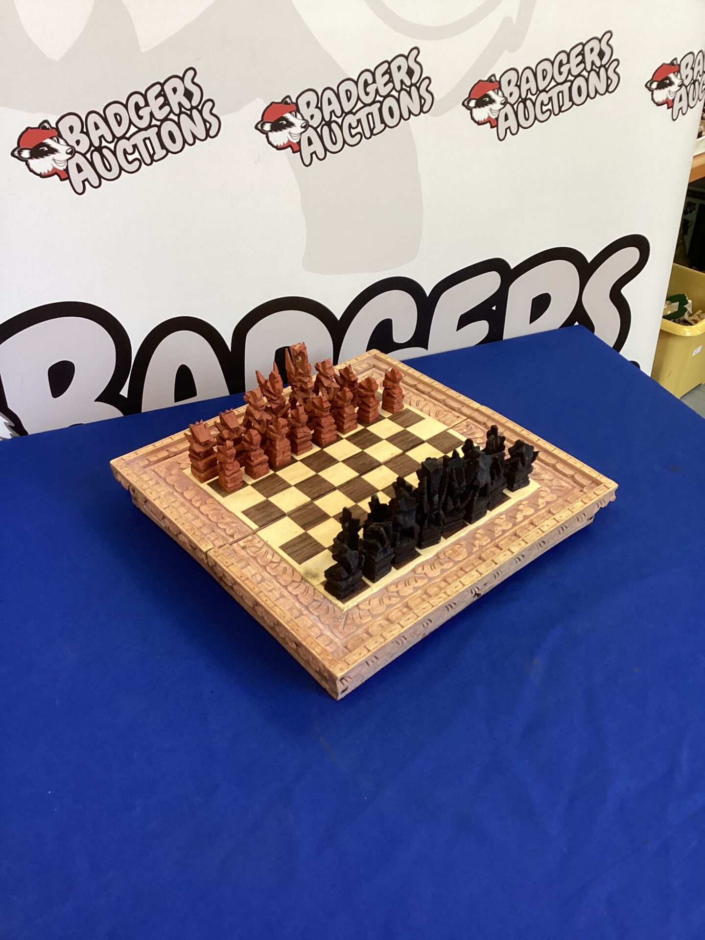 274 Hand carved Wooden Chess Set (two pieces missing)